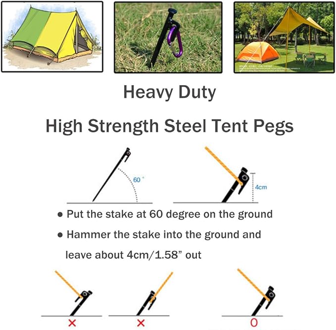 8 Pack Tent Stakes Heavy Duty Metal Tent Pegs for Camping Steel Tent Stakes 12 inch Unbreakable and Inflexible