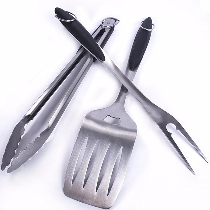 Extra Long Heavy Duty BBQ Grill Tools Set - 3 Piece Stainless Steel Utensils Set Includes Spatula Fork & Tongs - Barbecue Grilling Accessories - Outdoor Grilling kit in Gift Box Packaging