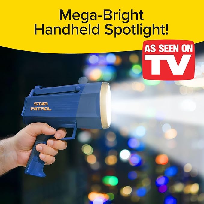 Mega-Bright Rechargeable Spotlight, AS-SEEN-ON-TV, Tactical & Emergency Flashlight, 10 Modes, Turbo Boost Up to 100%, Built-in Kickstand & Phone Charger, for Camping, Emergencies, Walking