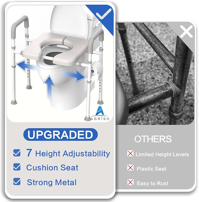 Raised Toilet Seat with Handles - Width & Height AdjustableToilet Seat Risers for Seniors, Heavy Duty Handicap Toilet Riser, Fit Any Toilet, Up to 400lbs