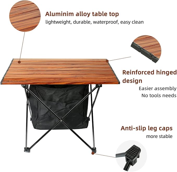 ROCK CLOUD Portable Camping Table Ultralight Aluminum Camp Table with Storage Bag Folding Beach Table for Camping Hiking Backpacking Outdoor Picnic, Size M