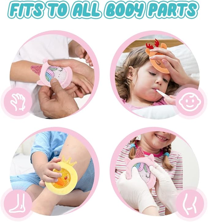 Hilph Kids Ice Packs for Boo Boos, Reusable Gel Ice Packs for Injuries for Toddlers Baby, Hot & Cold Compress with Cute Plush Sleeves for Body Pain Relief, Fever, First Aid, Bumps, 3 Packs (Unicorn)