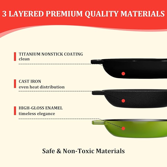 YUTANN Enameled Cast Iron Dutch Oven, 5 QT Nonstick Dutch Oven, Titanium Nonstick Coating, Ideal for Bread Baking/Braising/Roasting, Oven, Gas Stove and Stovetop Safe, Safe Material & Easy to Clean