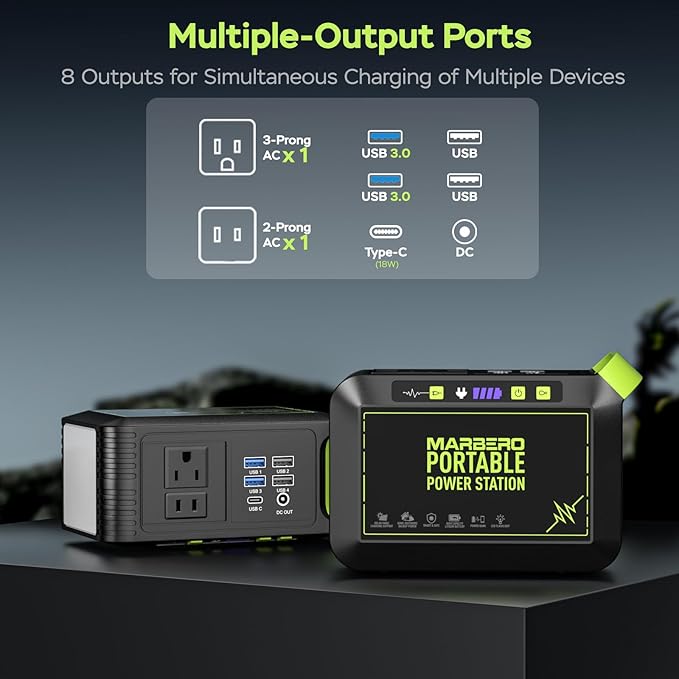 MARBERO 80W Solar Powered Generator with Panels 25W Included, 88.8Wh Lithium Battery Portable Power Station with AC Outlet 120W Peak Fast Charging 110V for Camping Outdoor Home Backup Backup RVs