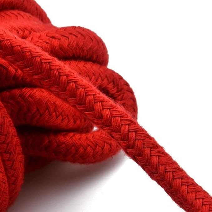 Soft Cotton Rope, 32 feet / 10m Rope, 8mm Thick, Soft Rope, Long Rope, Soft Tying Rope (Black+Red+Bag)