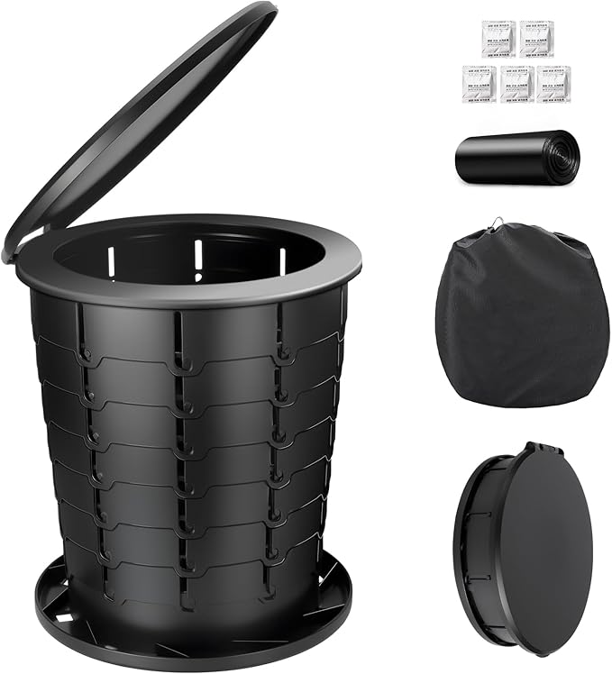 Camping Toilet, Retractable Portable Toilet for Adults Kids, Adjustable Height Portable Potty with Lid, Foldable Travel Potty for Camping, Hiking, Fishing, Car Travel, RV, Road Trip, Beach (13”H)