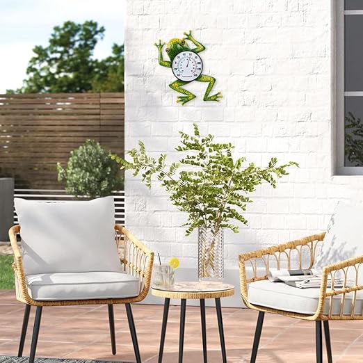 Frog Outdoor Thermometer, Metal Indoor Wall Thermometer, 15.7" No Battery Needed Outside Thermometer for Patio Home Room Decor