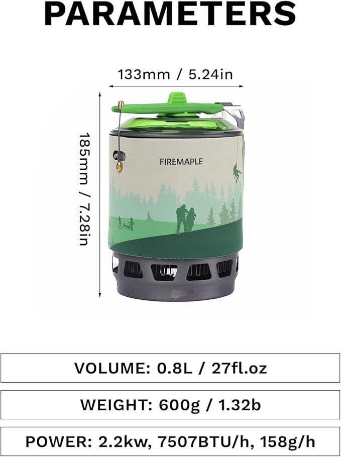 Fire-Maple "Fixed Star 3" Personal Cooking System | Pot/Jet Burner Stove System with Electric Ignition | Ideal for Hiking, Camping, Backpacking, Fishing, Hunting Trips and Emergency Use, Green