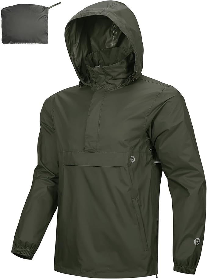 Outdoor Ventures Men's Rain Jacket Waterproof Lightweight Packable Rain Pullover for Hiking Golf Running