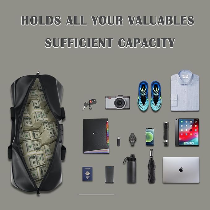 fireproof waterproof travel duffle bag,fireproof bag with lock，Waterproof is suitable for indoor storage, travel, camping and other scenarios (black, 17 * 10 * 8.6 inch)