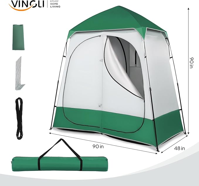 VINGLI 2 Room Shower Tent, 7.5 FT Instant Pop Up Shelter with Carrying Bag, Privacy Changing Room Tent,Perfect for Portable Toilet, Camping, Dressing, Outdoor Indoor, Easy Set Up