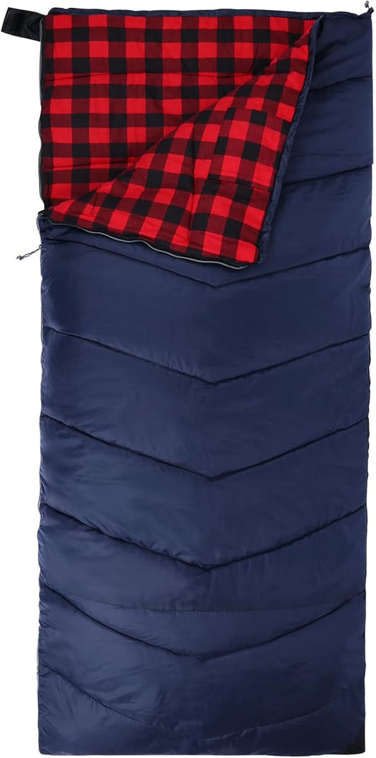 REDCAMP Cotton Flannel Sleeping Bag for Camping Backpacking, Adults Cold Weather Envelope Sleeping Bags with 2/3/4/6lbs Filling