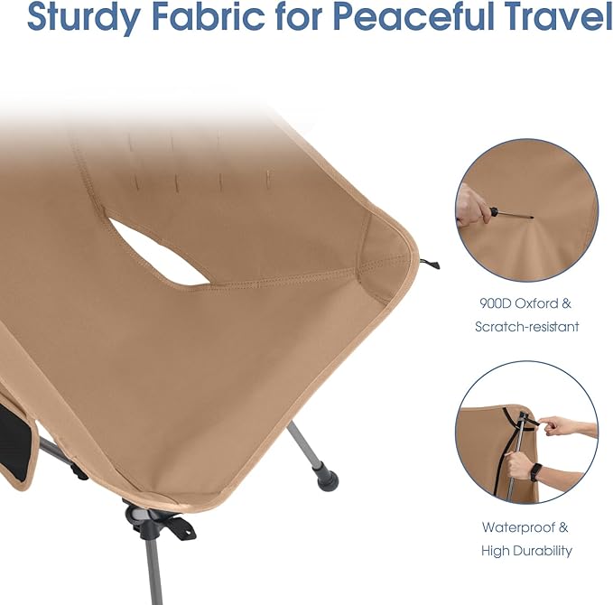 MOON LENCE Camping Chair Plus, Upgraded Comfort & Size, Still Compact and Lightweight, Folding Portable Chair for Backpacking & Hiking, 400Lbs Capacity, Gen 3 Plus (Khaki 2 Pack (Plus))