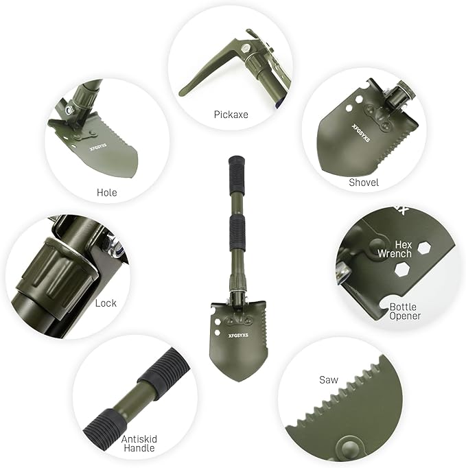 Mini Folding Camping Shovel, Lightweight Portable Small Tactical Survival Shovel, High Carbon Steel Military Shovel Entrenching Tool for Outdoor, Hiking, Digging, Backpacking, Car Emergency, Off Road