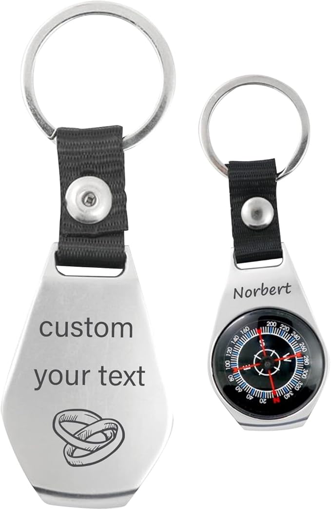 Custom Engraved Compass Keychain - Personalized Brass Compass with Luminous Function, Waterproof Survival Tool for Hiking Camping Graduation Gifts