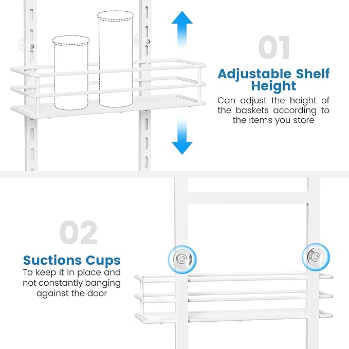 Adjustable 6-Tier Over the Door Pantry Organizer, Spice Rack, Narrow Hanging Shelf for Kitchen Storage and Organization (White)