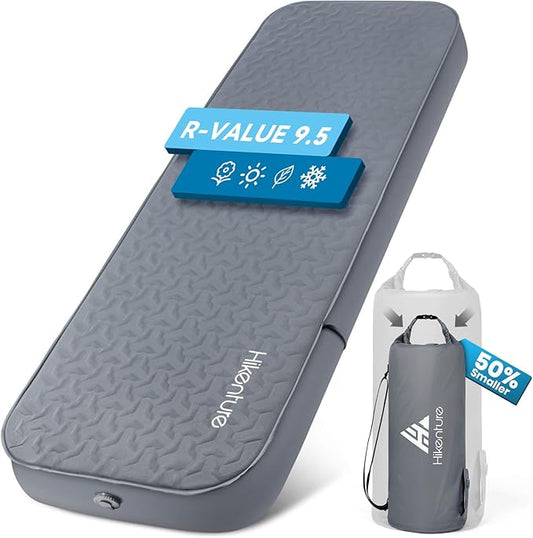 Hikenture 4" Thick Self Inflating Sleeping Pad, Foam & Air Camping Mattress, 9.5 R-Value Insulated Sleeping Mat, Portable All Season Camping Pad for Tent, Car, Cot, Truck