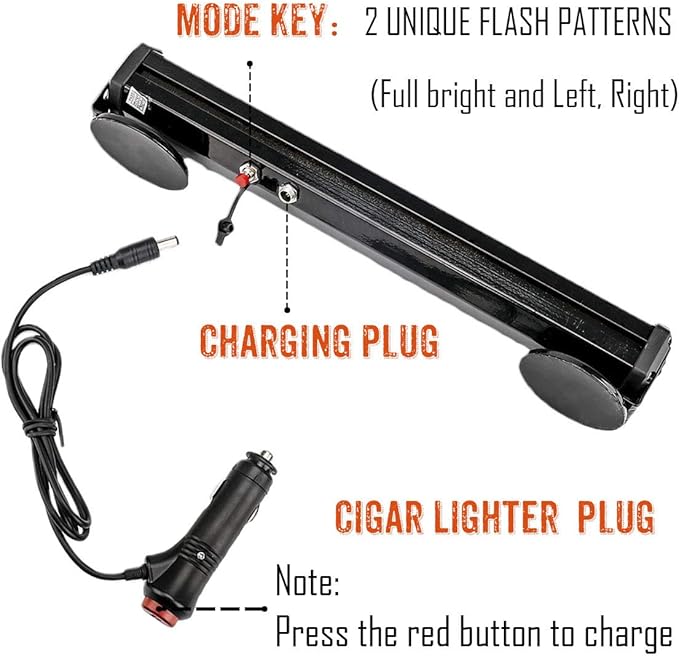 LE-JX Amber Wireless Battery Traffic Advisor Emergency Lights Bar Beacon Led Strobe Warning Light Mini Roof Top Plow Hazard Flash with Magnetic Base Mount and 12 V Rechargeable Plug (Yellow, 12 LEDs)
