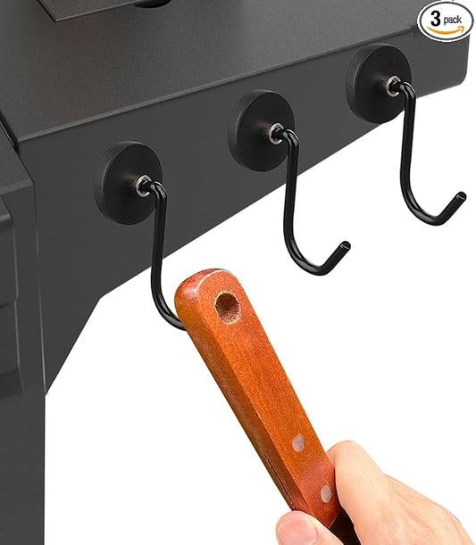 3 Pack Smoker Grill Magnetic Hook,Non-Slip Magnetic Mount Barbecue Hooks for Hanging,Universal Magnetic Hooks for Grills Smoker Accessories Storage with Spatula,Fork,Brush & BBQ Tongs