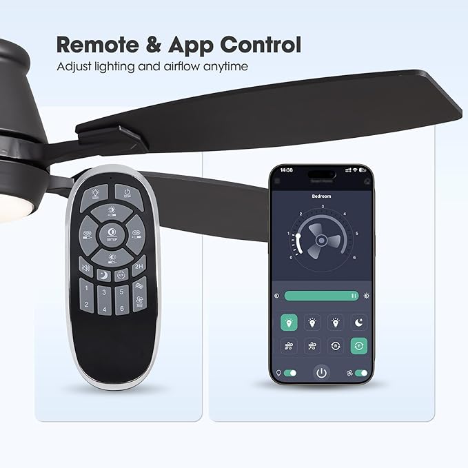 42" Ceiling Fan with Light, Modern Low Profile Ceiling Fan with Light, DC Reversible Motor, Smart APP & Remote Control, Whisper Quiet, Dimmable LED for Bedroom/Living Room