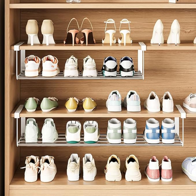 Expandable Shoe Rack Organizer - Adjustable Shoe Rack & Under Cabinet Shelf - for Shoe or Clothing Storage and Organization, Under Shelf Storage (Stainless,2Pcs)