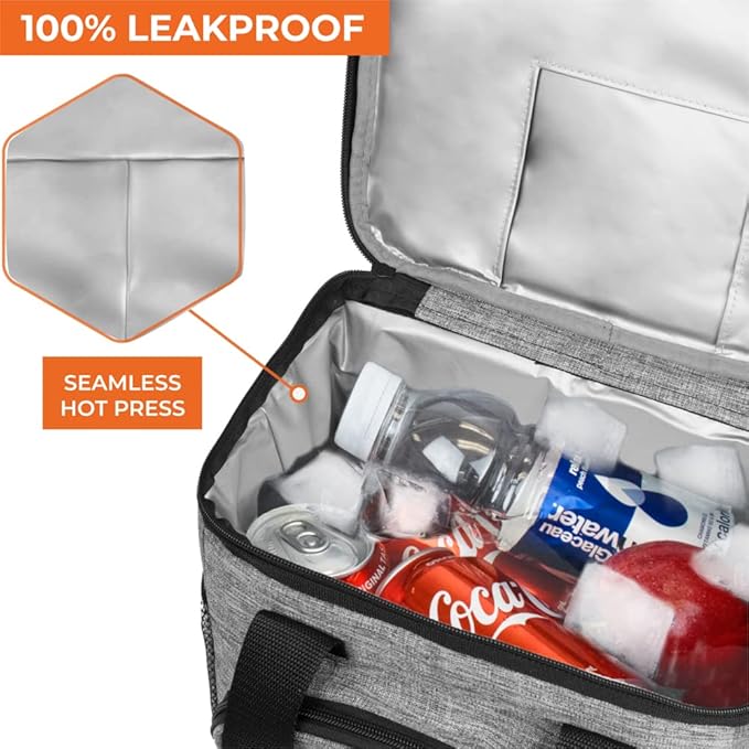 OPUX Soft Cooler Bag, Insulated Collapsible Lunch Cooler Bag for Men Work Camping Beach Travel, Portable Soft Sided Leakproof Waterproof Large Lunch Bag Box with Shoulder Strap 18 Cans, Heather Gray