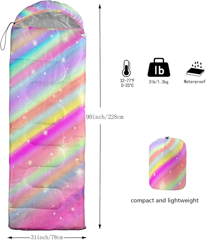 Sleeping Bags for Adults Kids,Backpacking Camping Sleeping Bag for Girls Boys Lightweight Waterproof Cold/Warm Weather Sleeping Bag for All Season