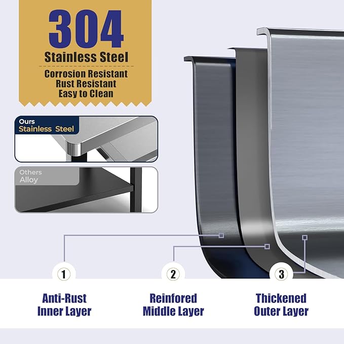 R.W.FLAME Portable Folding Grill & Prep Table with Wheels, Stainless Steel BBQ Stand for Camping, Tailgating & Outdoor Cooking, Rolling Dining Cart for Tabletop Grill, Griddle & Pizza Oven