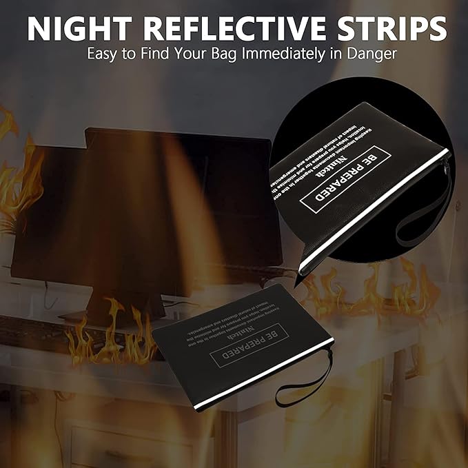 Fireproof Money Bag,small fire safe Fireproof and Waterproof Cash Bag with Zipper Closure, Fireproof Safe Storage Bag Envelope, Suitable for documents, Bank Inventory, Passport (Black, M)