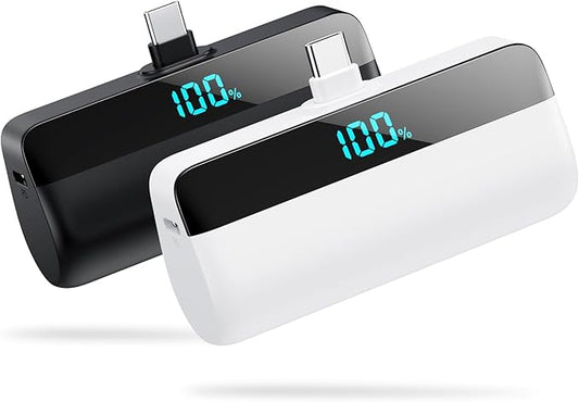[2-Pack] Mini Portable Charger for iPhone 16/15 Series, Upgraded 5500mAh 3A PD Fast Charging USB C Power Bank, LCD Display Battery Pack Compatible with 16/16 Pro Max/15/15 Pro Max Samsung Android etc