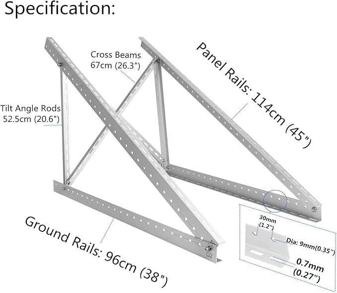 2 Sets 45'' Solar Panel Mount Brackets for 100-400 Watt Solar Panel,with Foldable Tilt Legs and Reinforced Cross Bars,Suitable for RV, Roof, Boat, Off-Grid etc.