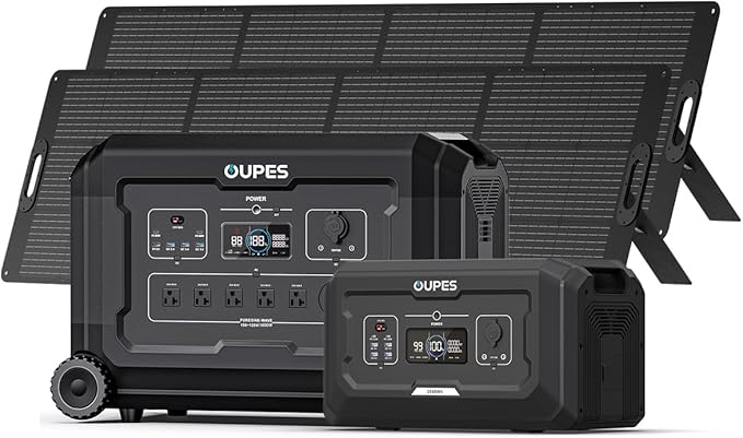 OUPES 3600W Portable Power Station Mega 3 with 2 * 240W Solar Panels & B2 Battery, 3072Wh LiFePO4 Solar Generator for Home Emergency Backup, RV, In-grid, Off-grid