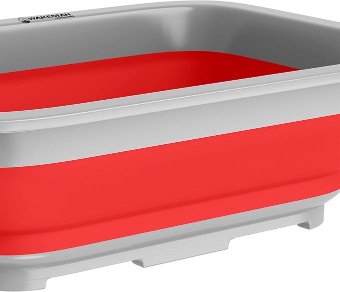 Collapsible Cleaning Caddy - Portable Multi-use Wash Basin, Dish Tub, or Ice Bucket with 7.27L Capacity for Camping and Tailgating by Wakeman (Red)