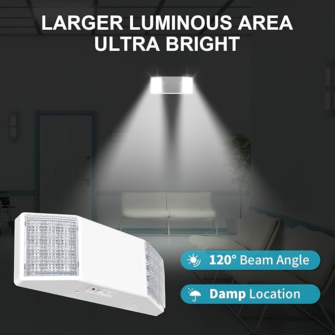 1 Pack LED Emergency Lights with Battery Backup, Two Square Heads Commercial Emergency Light, UL Listed for Damp Location,AC 120/277V, Hardwired Emergency Lights for Business
