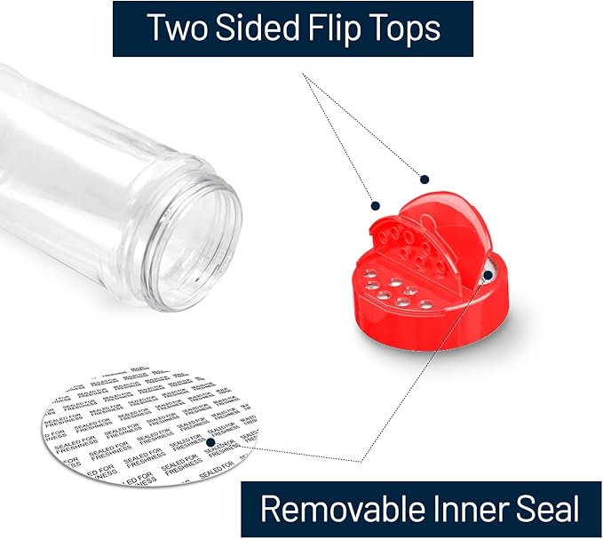 RoyalHouse 6 Pack 16 Oz Plastic Spice Jars with Red Cap, Clear and Safe Plastic Bottle Containers with Shaker Lids for Storing Spice, Herbs and Seasoning Powders, BPA Free, Made in USA