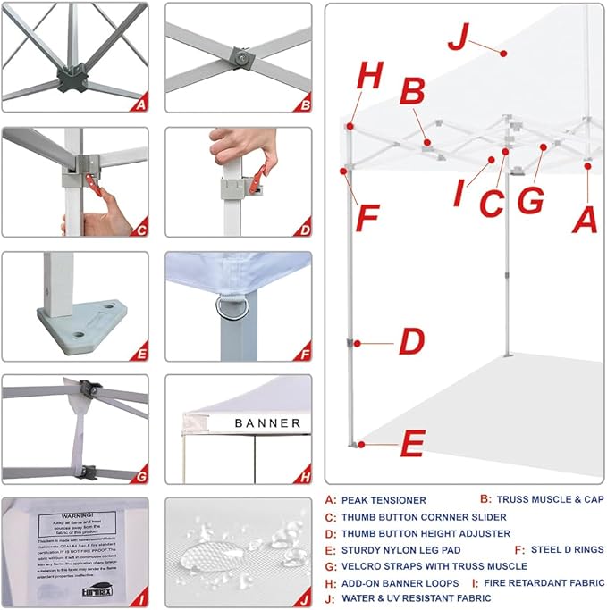 Eurmax USA 10 x 10 Pop up Canopy Commercial Tent Outdoor Party Canopies with 4 Removable Zippered Sidewalls and Roller Bag Bonus 4 Canopy Sand Bags & 24 Squre Ft Extended Awning(Blue)