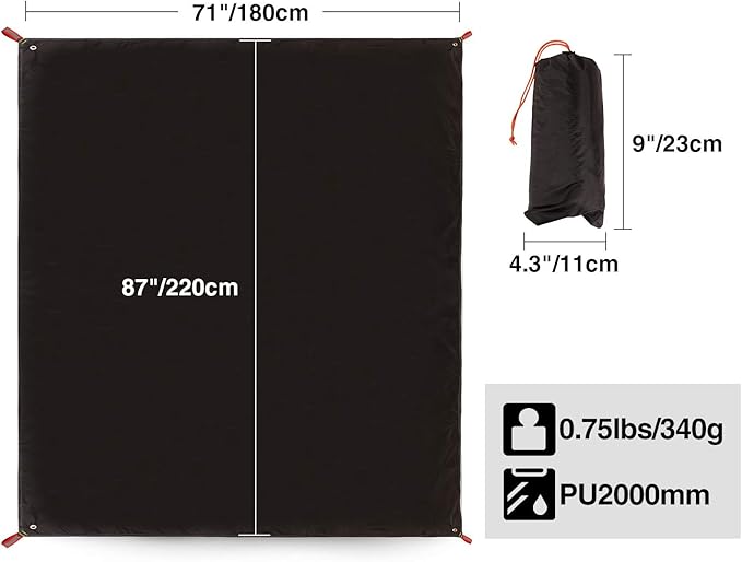REDCAMP Ultralight Tent Footprint, PU 2000 Waterproof Camping Tent Tarp with Drawstring Carrying Bag for Ground Camping Hiking (71"x87" UL Black)