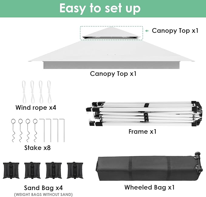 TLSUNNY 12X12 Pop Up Canopy Tent, Camping Shader W/Overhanging Eaves & Sand Bag, Outdoor Gazebo Shelter W/One Push Setup & Wheeled Bag, Height Adjustable, for Patio, Market, Party (White, 12FTX12FT)