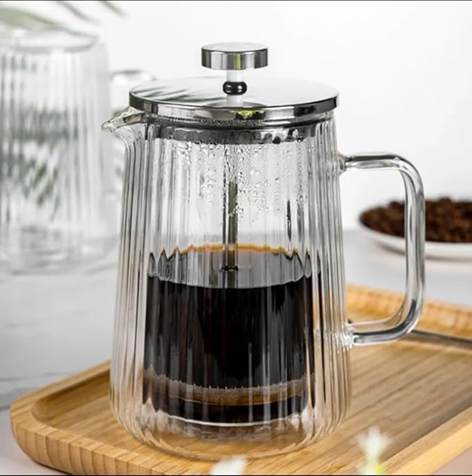 French Press Coffee Maker – 650ml (22oz) | Double-Wall Borosilicate Glass - Makes 4–5 Cups (1Cup = 4oz or 118ml) | Ribbed Manual Brewer with Stainless Steel Mesh Filter for Coffee & Tea