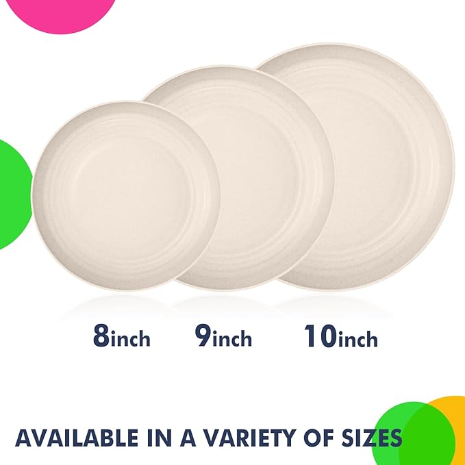 Homienly Wheat Straw Plates 8 PCS Unbreakable Dinner Plates - 10 inch Dishwasher & Microwave Safe Plastic Plates Reusable Lightweight Roud Plates, Plates for Kitchen, Dinner, Outdoor,Picnic (Beige)