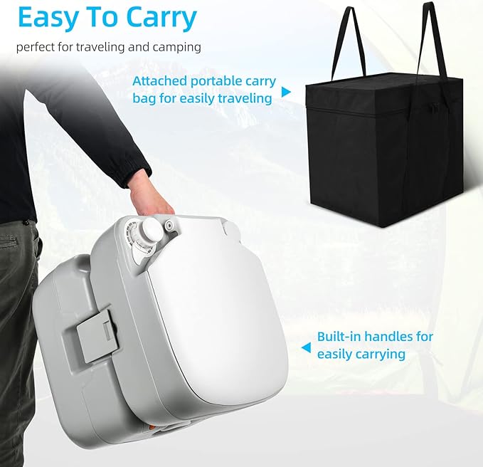 YITAHOME Portable Toilet Camping Porta Potty 5.8 Gallon with Carry Bag and Hand Sprayer, Leak-Proof Indoor Outdoor Toilet with Level Indicator, Handle Pump, for RV Travel, Boat and Trips