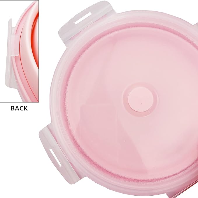 CARTINTS Silicone Collapsible Food Storage Containers-Prep/Storage Bowls with Lids – Set of 4 Round Silicone Lunch Containers – Microwave and Freezer Food Containers(pink)