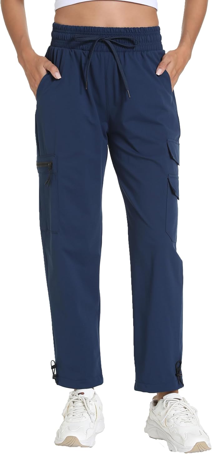 Women's Lightweight Hiking Joggers with Pockets - Water Resistant Cargo Pants for Outdoor Workouts Camping