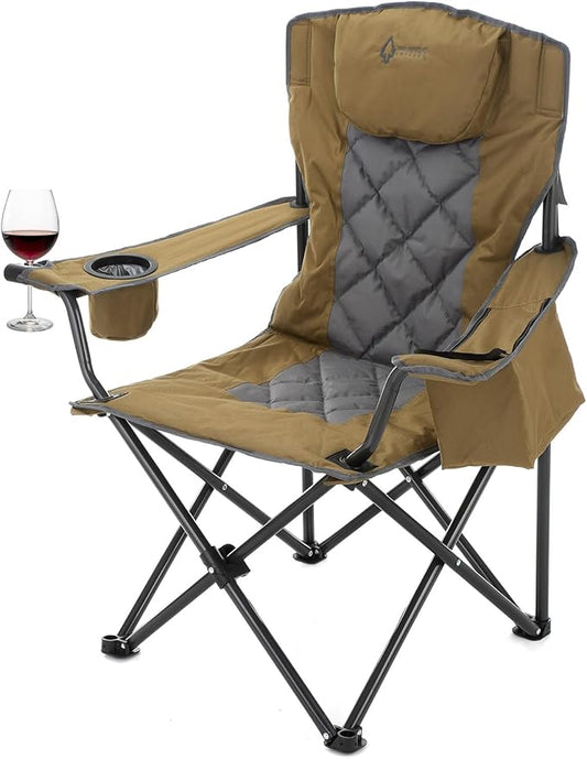 ARROWHEAD OUTDOOR Portable Folding Camping Quad Chair w/ 6-Can Cooler, Cup & Wine Glass Holders, Heavy-Duty Carrying Bag, Padded Armrests, Headrest & Seat, Supports up to 550lbs, USA-Based Support