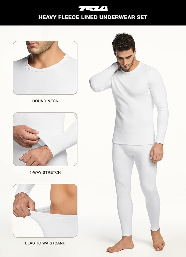 TSLA Men's Thermal Underwear Set, Microfiber Soft Fleece Lined Long Johns, Winter Warm Base Layer Top & Bottom