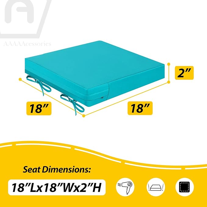 AAAAAcessories Outdoor Seat Cushions for Chairs, Waterproof, Fade-Resistant Patio Furniture Replacement Cushions, 18" x 18" x 2", Set of 2, Turquoise