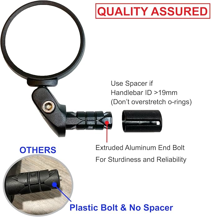 Hafny Bar End Bike / Bicycle Mirror, Stainless Steel Lens , Safe Adjustable Rearview Cycle / E-bike Mirror, HF-MR083 (Black 62mm)