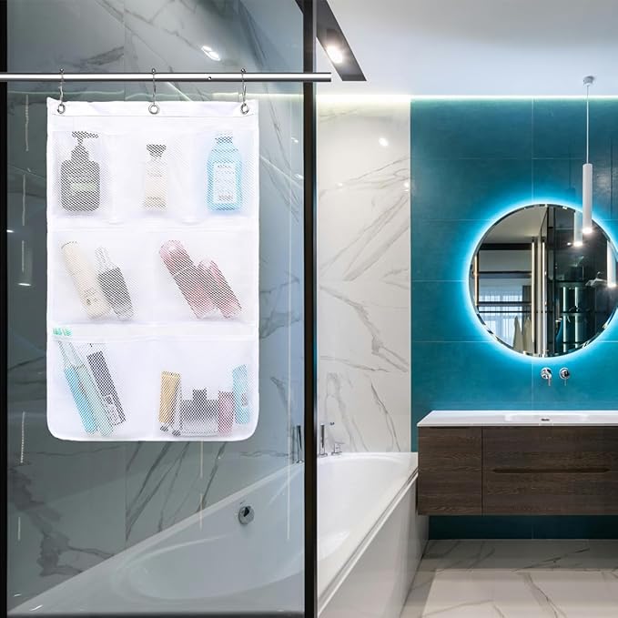 Hanging Mesh Shower Caddy for Bathroom - Quick Drying Portable Shower Organizer with Multiple Pockets for Soap,Shampoo and Cruise Ship Essentials Saving Bathroom Storage,White,1 Pack