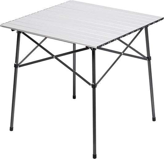 PORTAL Lightweight Aluminum Folding Square Table Roll Up Top 4 People Compact Table with Carry Bag for Camping, Picnic, Backyards, BBQ, Silver