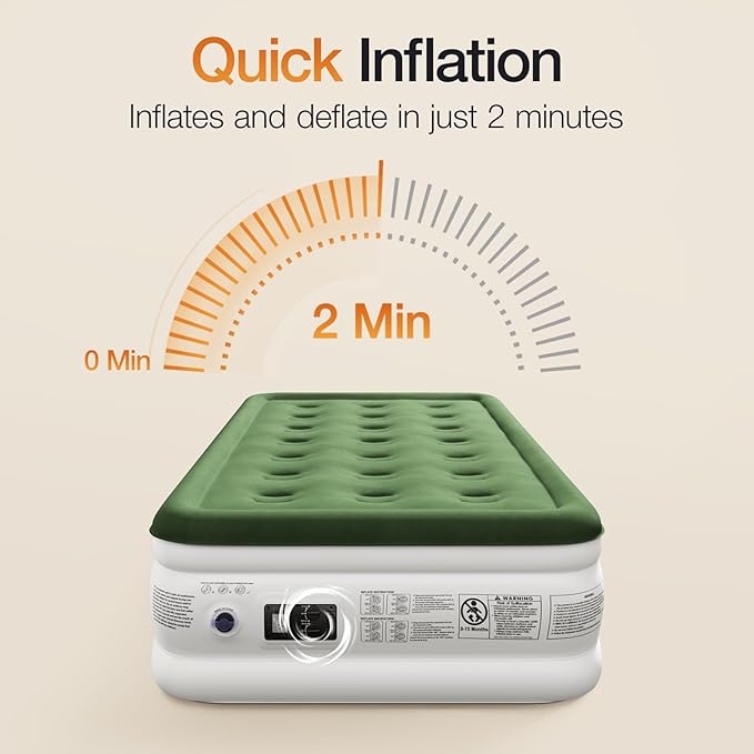 Twin Air Mattress with Built Pump, 16" Durable Blow Up Mattress Airbed, Comfortable Top Surface Inflatable Mattress for Camping Home & Portable Travel